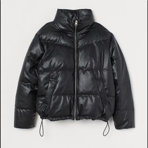 H&M Faux Leather Boxy Puffer Jacket